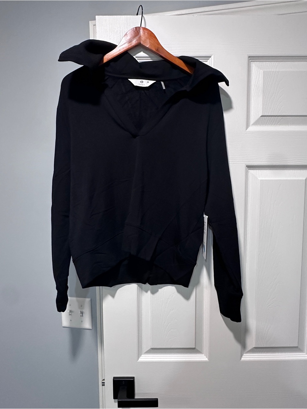 Women's Black Hooded V-Neck Pullover Sweatshirt